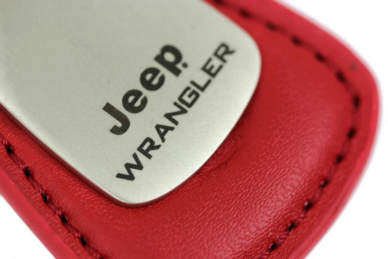 Jeep Wrangler Red Leather Tear Drop Logo Key Ring - Click Image to Close